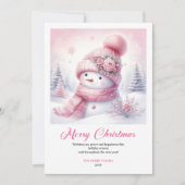 Blissful pink snowman kids card editable download シーズンカード (正面)