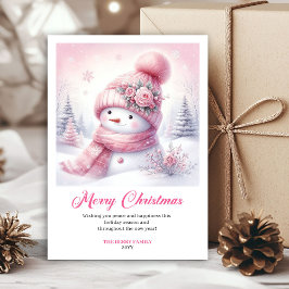 Blissful pink snowman kids card editable download シーズンカード