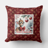Blissful snowy forest Christmas scene baby deer  クッション (正面)