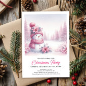 Blissful Snowy Pink Snowman Editable Kids Christma 招待状