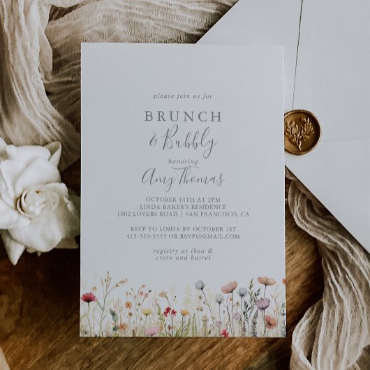 Blissful Wildflower Brunch Bubbly Bridal Shower 招待状