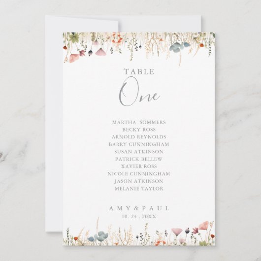 Blissful Wildflower Table Number 1 Seating Chart 招待状 (正面)