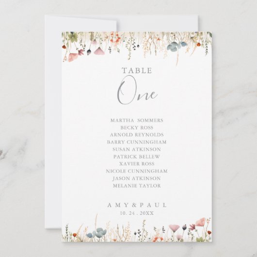 Blissful Wildflower Table Number 1 Seating Chart 招待状 (裏面)