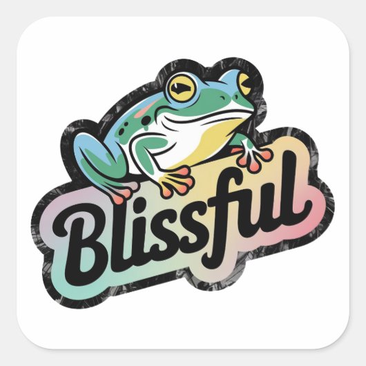 Blithful Frogステッカー – かわいい&おもしろいFrog Art スクエアシール (正面)