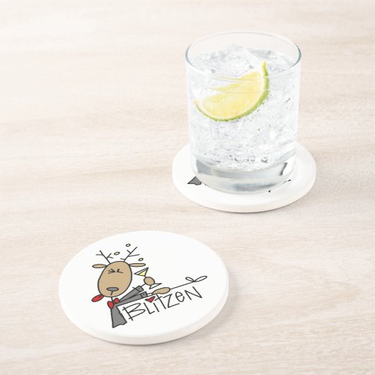 BlitzenのトナカイのクリスマスのTシャツおよびギフト コースター (側面)