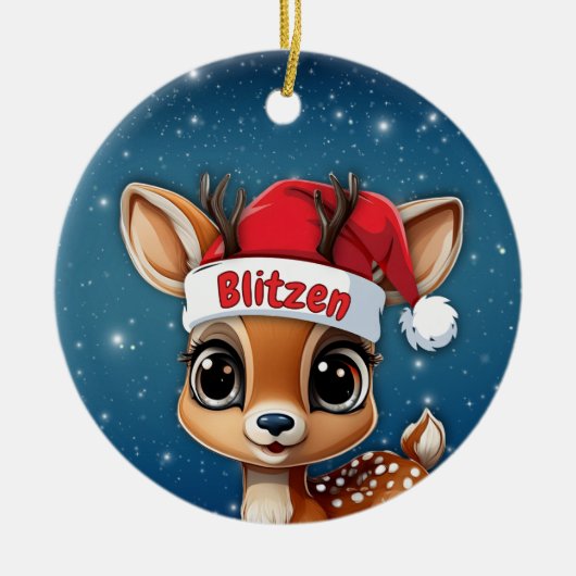 Blitzen Baby Deer, Fawn, Doe, Reindeer 🦌🎄 セラミックオーナメント (正面)