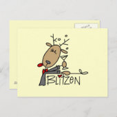 Blitzen ReindeerクリスマスTシャツとギフト シーズンポストカード (正面/裏面)