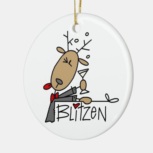Blitzen ReindeerクリスマスTシャツとギフト セラミックオーナメント (左)