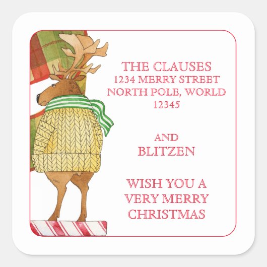 BLITZEN REINDEERスモールアドレス封筒用シール スクエアシール (正面)
