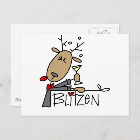 Blitzen Reindeer Tシャツとギフト シーズンポストカード (正面/裏面)