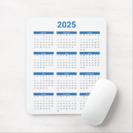 BliueとWhite 2025年At A Glanceカレンダー マウスパッド