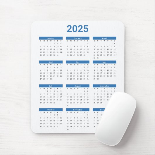 BliueとWhite 2025年At A Glanceカレンダー マウスパッド (マウス)