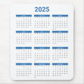 BliueとWhite 2025年At A Glanceカレンダー マウスパッド (正面)