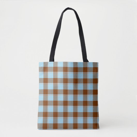 Blizzard Blue and Livid Brown Plaid トートバッグ (正面)