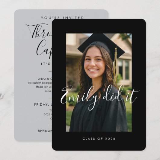 BLK & GRAY 2026 | Graduation Invite with Photo 招待状 (正面/裏面)