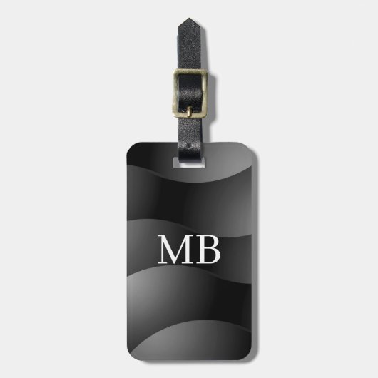 Blk/Gray Curved Shapes, Wht Monogram, 連絡 Info ラゲッジタグ (正面縦)