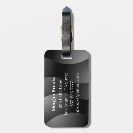 Blk/Gray Curved Shapes, Wht Monogram, 連絡 Info ラゲッジタグ (裏面縦)