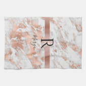 Blk Name/Monogram White & Rose Gold Marble Glitter キッチンタオル (横)