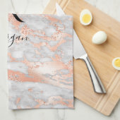 Blk Name/Monogram White/Rose Gold Marble Glitter 2 キッチンタオル (四つ折り)