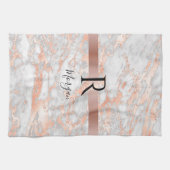 Blk Name/Monogram White/Rose Gold Marble Glitter 2 キッチンタオル (横)
