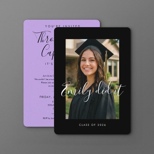 BLK & PURPLE 2026 | Graduation Invite with Photo 招待状