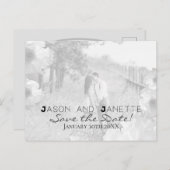 + Blk/Wht写真の「日付を保存」結婚を選択 ポストカード (正面/裏面)