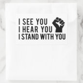 BLMのステッカーと一緒に立ってるって聞こえてるでしょ 長方形シール (バッグ)