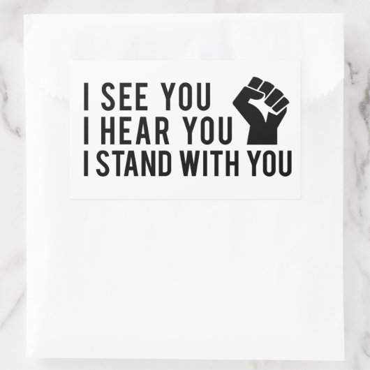 BLMのステッカーと一緒に立ってるって聞こえてるでしょ 長方形シール (バッグ)