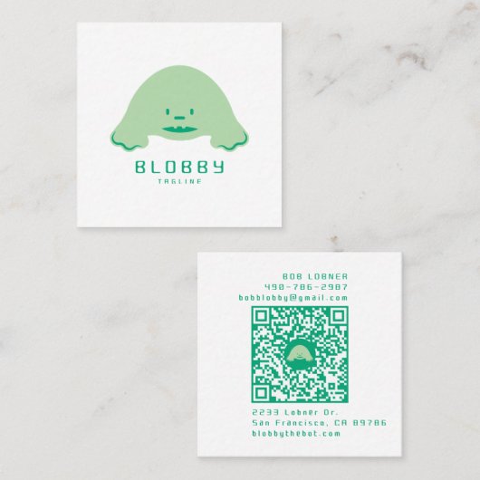 Blobby Character Logo | Fun Mascot with QR code スクエア名刺 (正面/裏面)
