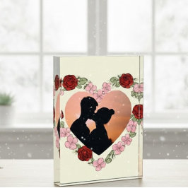 Bloc Acrylique Photo Personnalisée – Cœur Floral フォトブロック