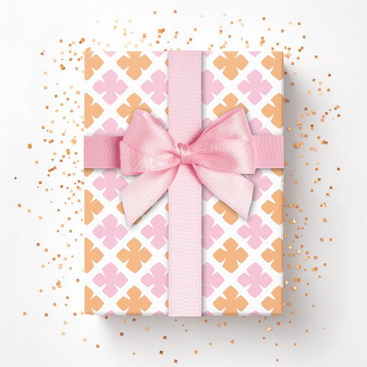 Block Diamond Clover in Pink and Orange ラッピングペーパー