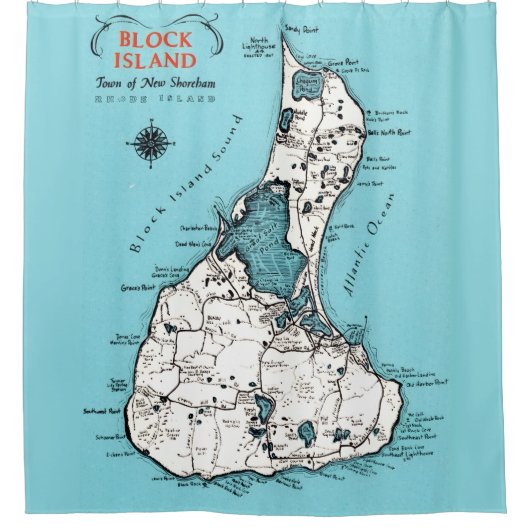 Block Island RI  Map Shower Curtain シャワーカーテン (正面)