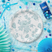 Block Print Aqua Paper Plates ペーパープレート (パーティー)