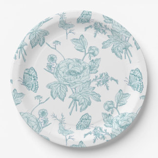Block Print Aqua Paper Plates ペーパープレート