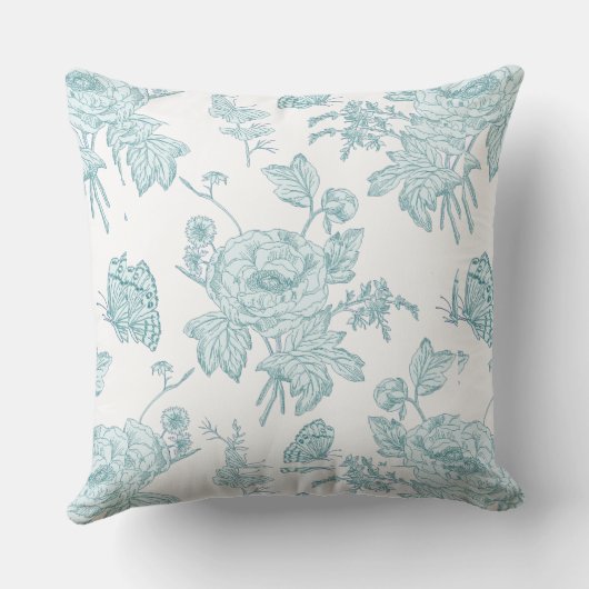Block Print AquaThrow Pillow クッション (裏面)