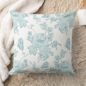 Block Print AquaThrow Pillow クッション (ブランケット)