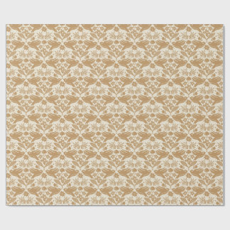 Block Print Birds with Florals | Beige & Gold Seam ラッピングペーパー