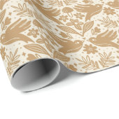 Block Print Birds with Florals | Beige & Gold Seam ラッピングペーパー (ロールコーナー)