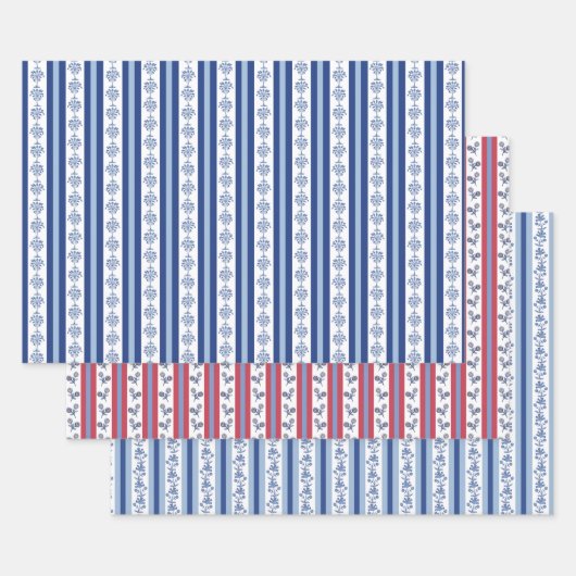 Block Print Botanical Stripes  ラッピングペーパーシート (セット)