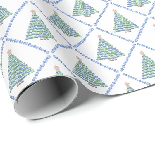 Block Print Flower Christmas Wrapping Paper ラッピングペーパー (ロールコーナー)