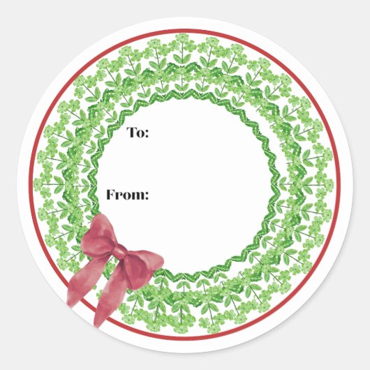 Block Print Flower Wreath Sticker ラウンドシール (正面)