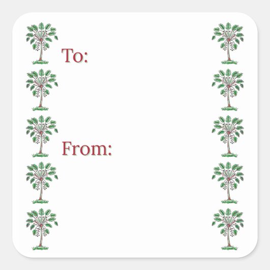 Block Print Palmetto Holiday Stickers スクエアシール (正面)