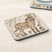 Block Print Sheep Donkey Quilt - brown donkey. コースター (左側)