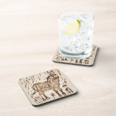 Block Print Sheep Donkey Quilt - brown donkey. コースター (右側)