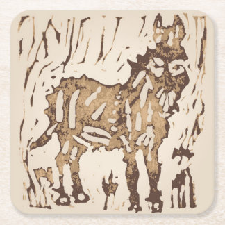 Block Print Sheep Donkey Quilt - brown donkey. スクエアペーパーコースター