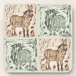 Block Print Sheep Donkey Quilt - farm animals. コースター