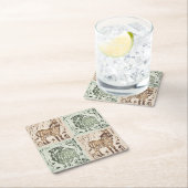 Block Print Sheep Donkey Quilt - farm animals. スクエアペーパーコースター (インサイチュ)