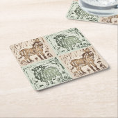 Block Print Sheep Donkey Quilt - farm animals. スクエアペーパーコースター (アングル)
