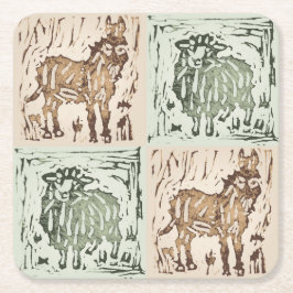 Block Print Sheep Donkey Quilt - farm animals. スクエアペーパーコースター