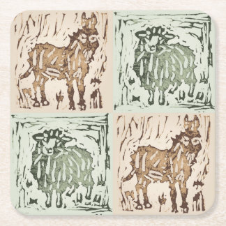 Block Print Sheep Donkey Quilt - farm animals. スクエアペーパーコースター